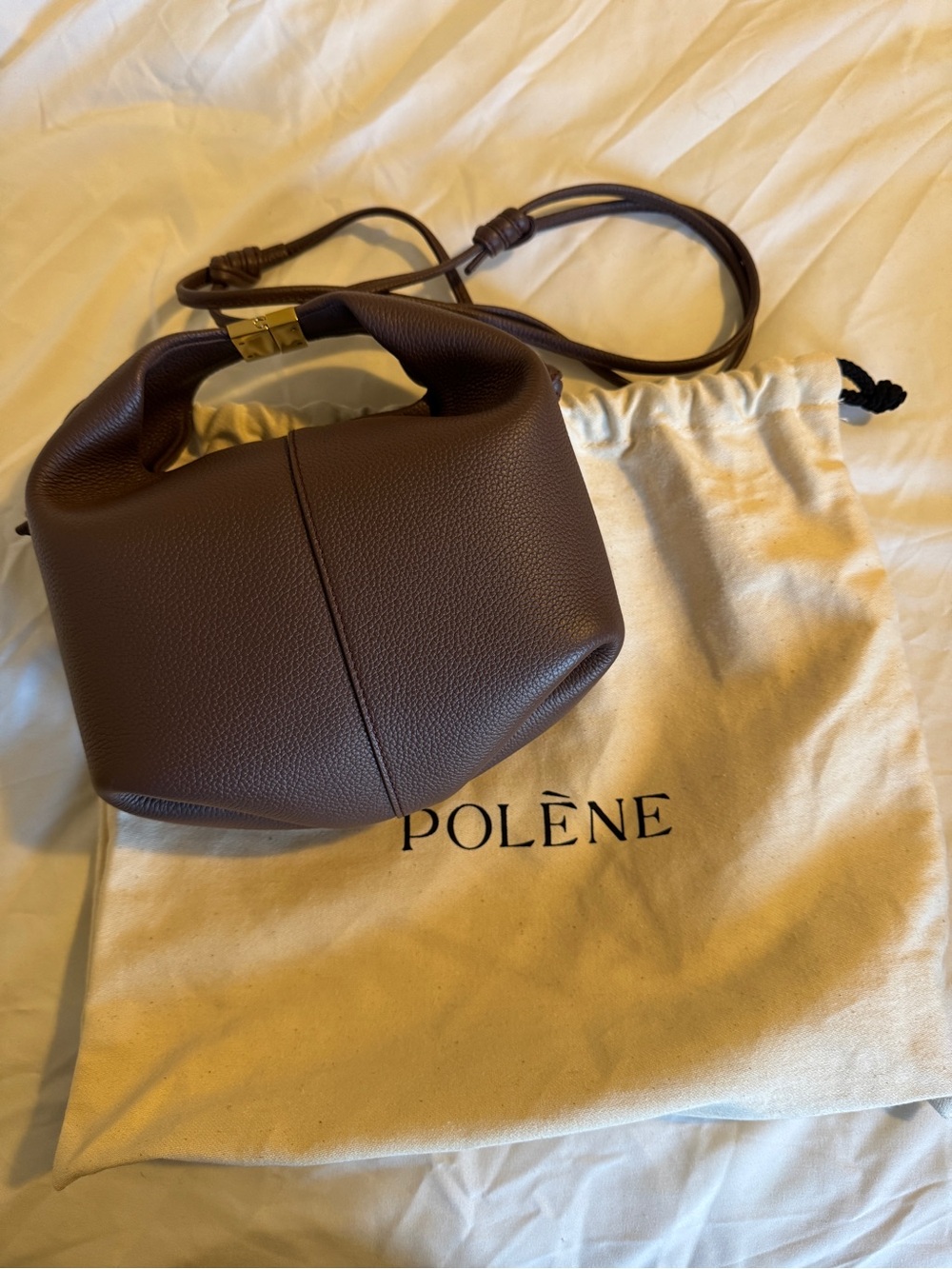 Polène Brown Pebbled Leather Mini Shoulder Bag with Gold-Tone Clasp - Picture 2 of 7